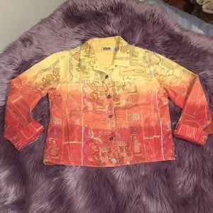 Chicos Denim Jean Jacket Embroidered Ethnic Design